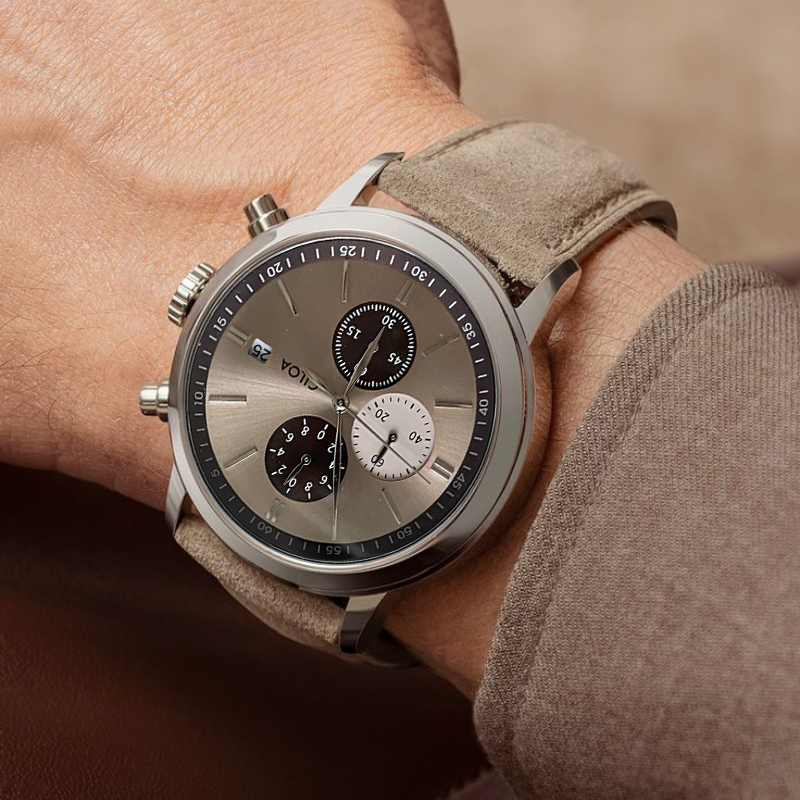 Suede Strap Watch - CILOA-Men Chronograph Watch Date Display Suede